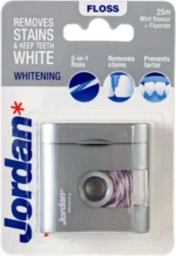 Jordan Whitening Floss Избелващ конец за зъби с ментов вкус 25 м