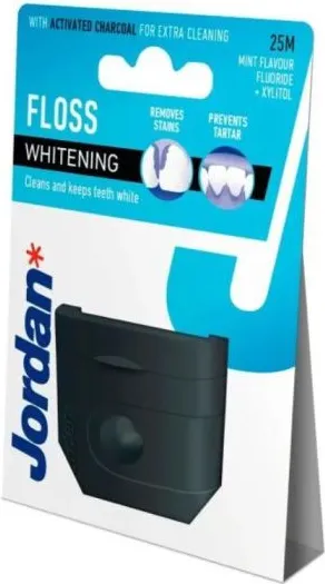 Jordan Whitening Floss Избелващ конец за зъби с активен въглен 25 м