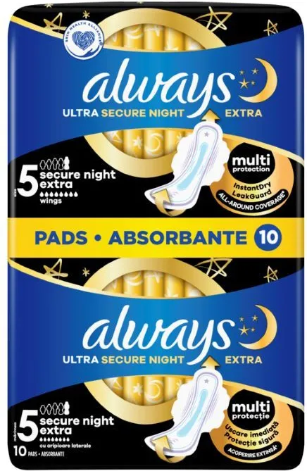 Always Ultra Secure Night Extra Дамски нощни превръзки х 10 бр