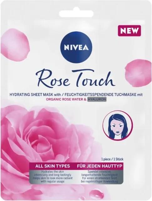 Nivea Rose Touch Хидратираща лист маска за лице с розова вода и хиалурон 1 бр