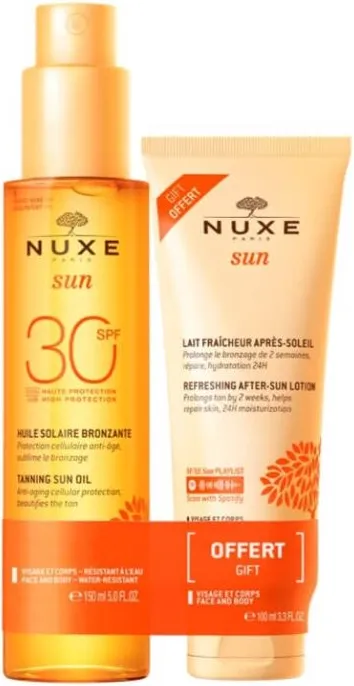 Nuxe Sun Слънцезащитно олио за тен SPF30 150 мл + Подарък: Nuxe Sun Освежаващ лосион за след слънце 100 мл Комплект