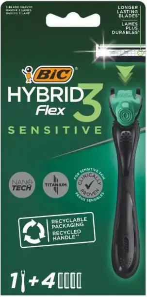 BIC Hybrid Flex 3 Sensitive Самобръсначка за мъже + резервни ножчета 1+4