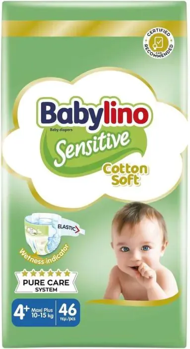 Babylino Sensitive Cotton Soft Пелени за бебета Размер 4+ Maxi Plus 10-15 кг 46 броя