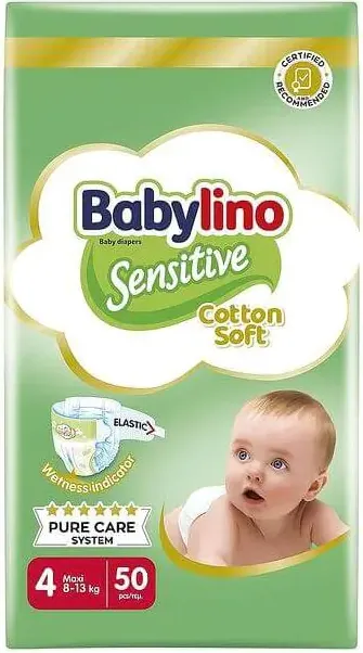 Babylino Sensitive Cotton Soft Пелени за бебета Размер  Mixi 8-13 кг 50 броя