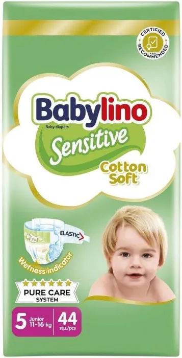 Babylino Sensitive Cotton Soft Пелени за бебета Размер 5 Junior 11-16 кг 44 броя