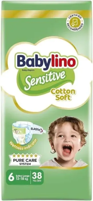 Babylino Sensitive Cotton Soft Пелени за бебета Размер 6 Extra Large 13-18 кг 38 броя