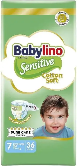 Babylino Sensitive Cotton Soft Пелени за бебета Размер 7 Extra Large Plus 15+ кг 36 броя