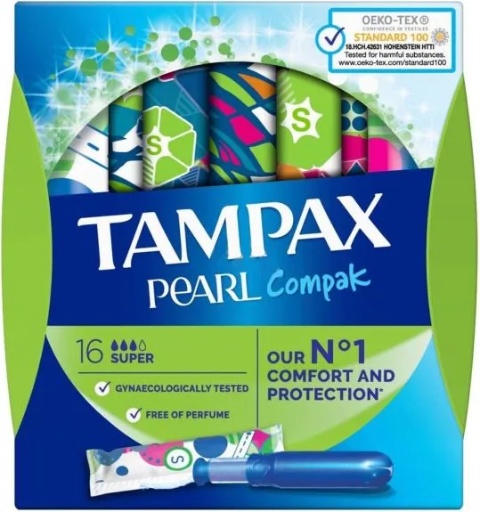 Tampax Compak Pearl Super Дамски тампони с апликатор 16 бр Procter&Gamble