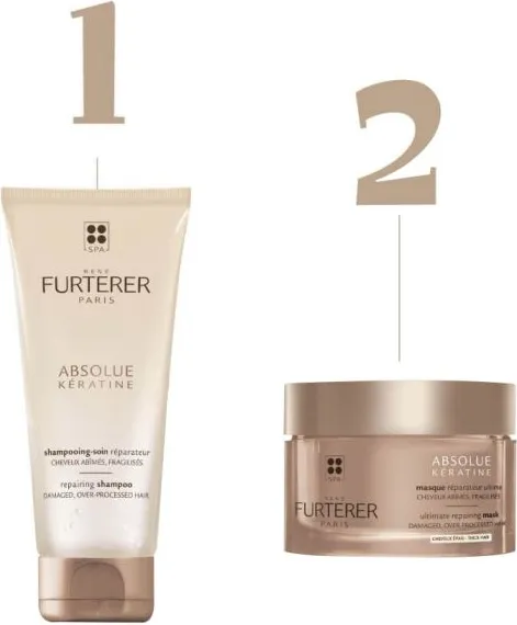 Rene Furterer Absolue Keratin Възстановяващ шампоан 200 мл + Rene Furterer Absolue Keratine Възстановяваща маска за плътна коса 200 мл Комплект