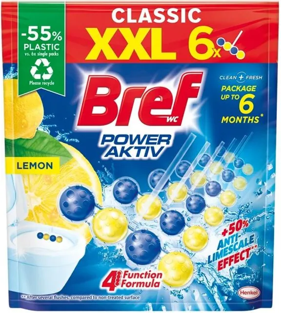 Bref WC Power Active Lemon XXL Ароматизатор за тоалетна лимон 6 х 50 гр