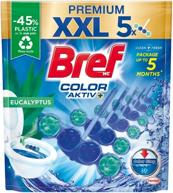 Bref WC Premium Color Aktiv XXL Eucalyptus Ароматизатор за тоалетна 5 х 50 гр