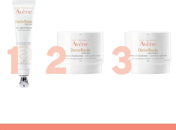 Avene DermAbsolu Подмладяващ околоочен крем 15 мл + Avene DermAbsolu Фундаментален дневен крем 40 мл + Avene DermAbsolu Възстановяващ нощен балсам 40 мл Комплект