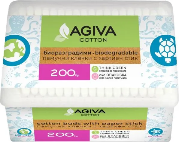 Agiva Cotton Биоразградими Клечки за уши кутия х200 бр