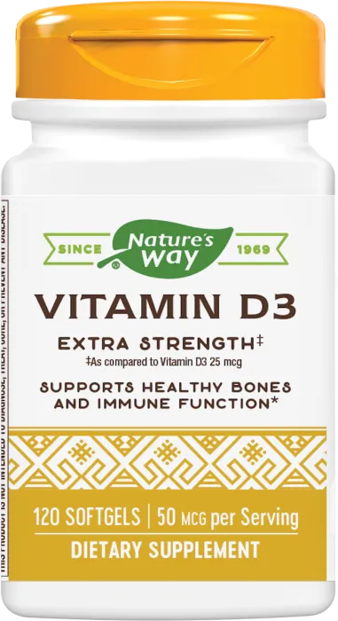 Nature's Way Vitamin D3 Extra Strength Витамин D3 за здрави кости и зъби 2000 IU х120 софтгел капсули