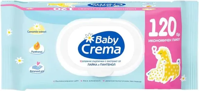 Baby Crema Бебешки мокри кърпички с екстракт от лайка с капак х 120 бр