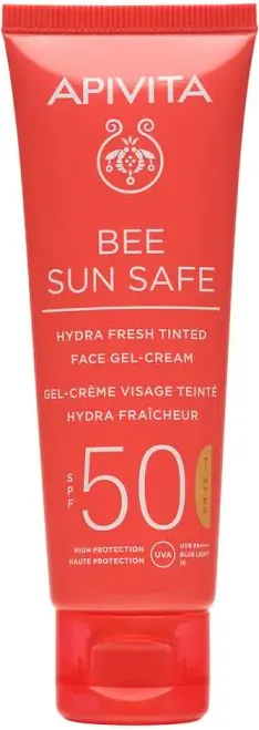 Apivita Bee Sun Safe Тониран хидратиращ освежаващ гел-крем за лице SPF50 50 мл