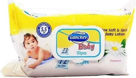 Ganchev Baby Wipes Бебешки мокри кърпички с лайка 72 бр