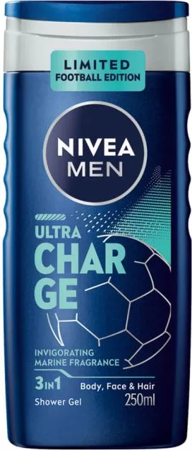 Nivea Men Ultra Charge Душ гел за мъже 3в1 за лице, коса и тяло 250 мл