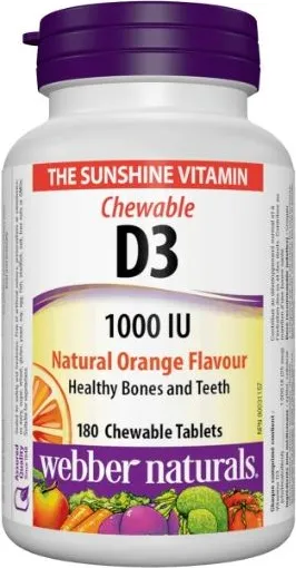 Webber Naturals Витамин D3 1000 IU с вкус на портокал х180 дъвчащи таблетки