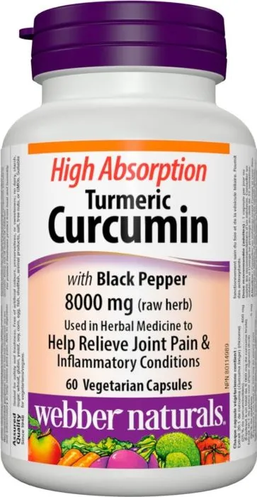 Webber Naturals High Absorption Turmeric Curcumin Куркума 8000 мг + Черен пипер x 60 веган капсули