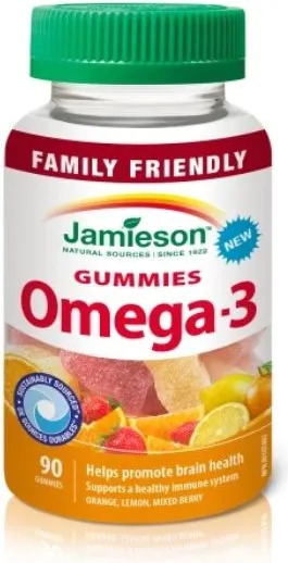 Jamieson Gummies Omega-3 Омега-3 с вкус на портокал, лимон и горски плодове 90 жeлирани дражета