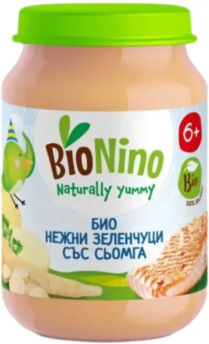 BioNino Био пюре зеленчуци със сьомга 6+М 190 гр