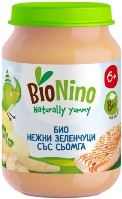 BioNino Био пюре зеленчуци със сьомга 6+М 190 гр