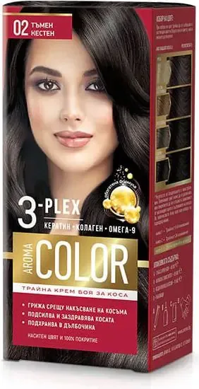 Color 3-Plex Трайна крем боя за коса Цвят №02 Тъмен кестен