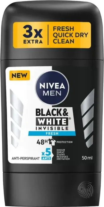 Nivea Men Black & White Invisible Fresh Дезодорант стик против изпотяване за мъже 50 мл