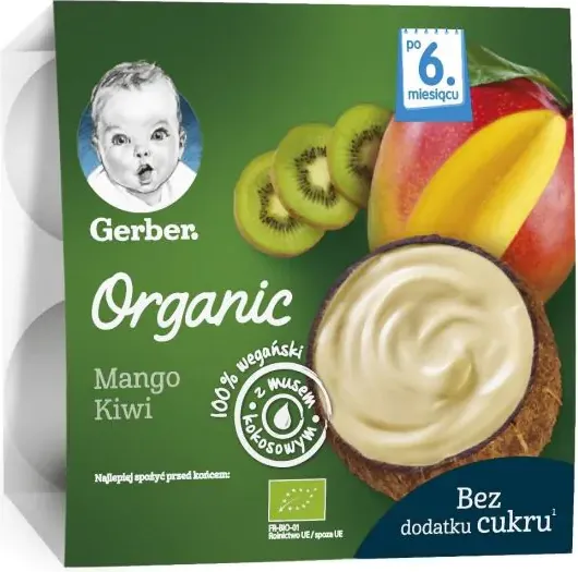 Gerber® Organic Десерт Манго, киви и кокос от 6-ия месец 4 бр в опаковка 360 гр