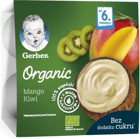 Gerber® Organic Десерт Манго, киви и кокос от 6-ия месец 4 бр в опаковка 360 гр