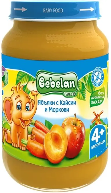 Bebelan Ябълки, кайсии и моркови Пюре 4М+ 190 гр