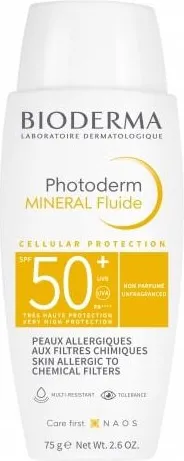 Bioderma Photoderm Mineral Слънцезащитен минерален флуид за чувствителна и алергична кожа SPF50+ 75 г