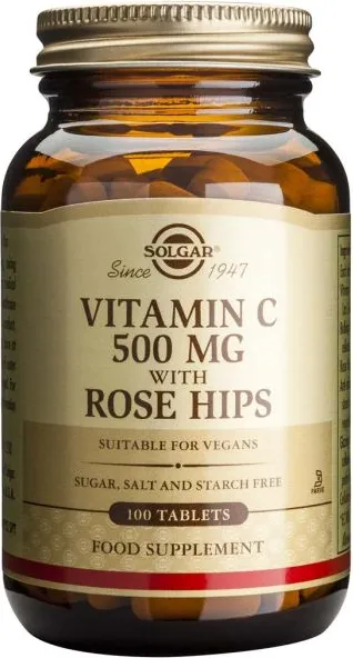 Solgar Vitamin C with Rose Hips Витамин C и Шипка за имунитет 500 мг х100 таблетки