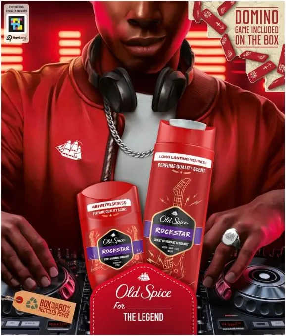 Old Spice Rockstar Коледа 2024 Душ гел Old Spice  Rockstar 150 мл +Дезодорант стик Old Spice Rockstar 50 мл + Подарък Домино Комплект