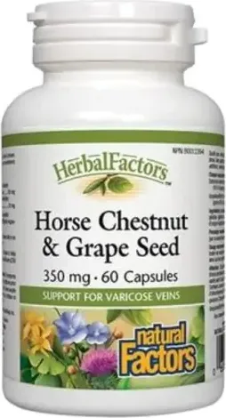 Natural Factors Horse Chestnut & Grape Seed Див кестен и Гроздово семе при разширени вени и отоци 350 мг 60 капсули