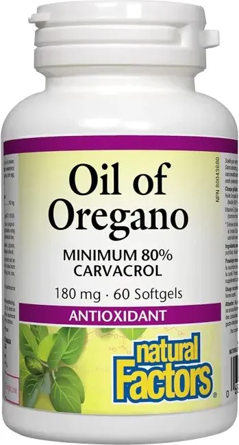 Natural Factors Oil of Oregano натурално масло от риган антиоксидант с антимикробен ефект 180 мг х 60 капсули