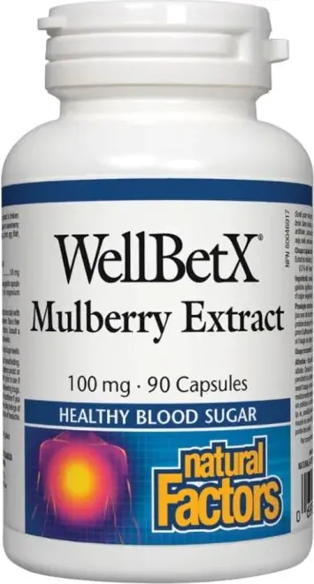 Natural Factors WellBetX Mulberry Extract Бяла черница при диабет и висок холестерол 100 мг х 90 капсули