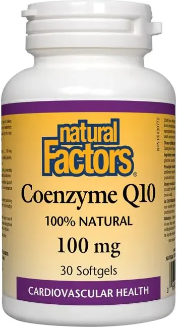 Natural Factors Coenzyme Q10 100% Natural Антиоксидант за енергия и нормална сърдечна функция 100 мг х 30 софтгел капсули