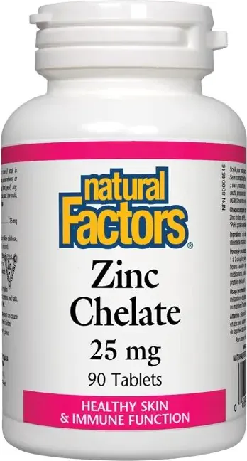 Natural Factors Zinc Chelate – ключов минерал за нормалното състояние на организма 25 мг х 90 таблетки