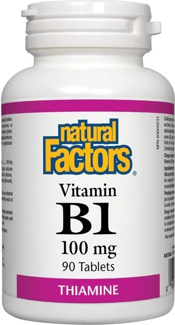 Natural Factors Vitamin B1 Тиамин за сърцето и нервната система 100 мг х 90 таблетки