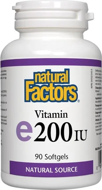 Natural Factors Vitamin E 200 IU d- алфа токоферил – натурална форма 100 мг х 90 софтгел капсули