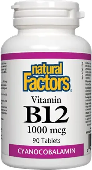 Natural Factors Vitamin B12 Цианокобаламин 1000 мкг х90 таблетки