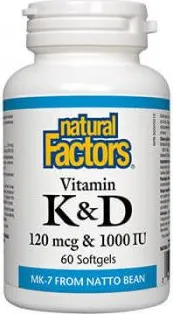 Natural Factors Vitamin K&D /MK-7/ подобрява здравето на костите 120 мкг / 1000 IU х 60 капсули