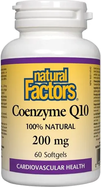 Natural Factors Coenzyme Q10 100% Natural Антиоксидант за енергия и нормална сърдечна функция 200 мг х 60 софтгел капсули