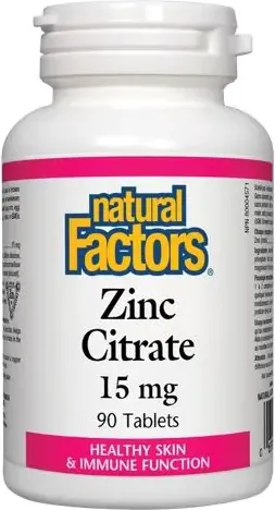 Natural Factors Zinc Citrate Цинк (цитрат) за имунитет и здрава кожа 15 мг 90 таблетки