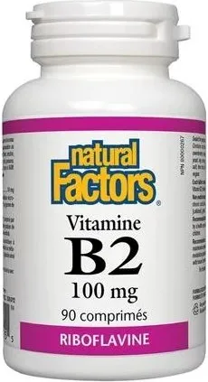 Natural Factors Vitamin B2 Рибофлавин подпомага общото състояние на организма 100 мг х 90 таблетки