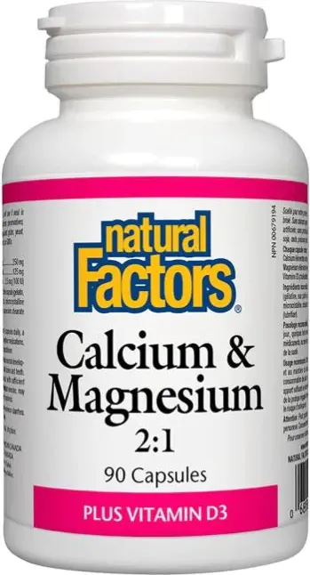 Natural Factors Calcium & Magnesium & D3 при проблеми с костите, зъбите и мускулната функция 376 мг х 90 капсули