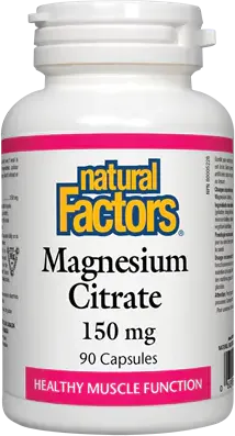 Natural Factors Magnesium Citrate за поддържане на мускулната функция 150 мг х 90 капсули