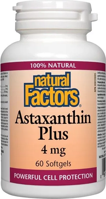 Natural Factors Astaxanthin Plus мощен антиоксидант 4 мг х 60 софтгел капсули